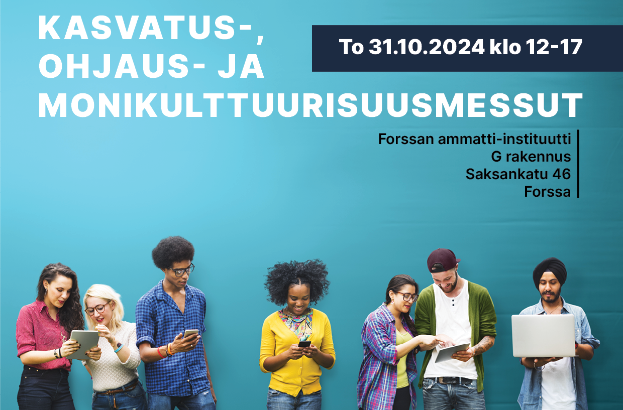 Etnisesti monipuolinen joukko nuoria katselee älylaitteitaan.